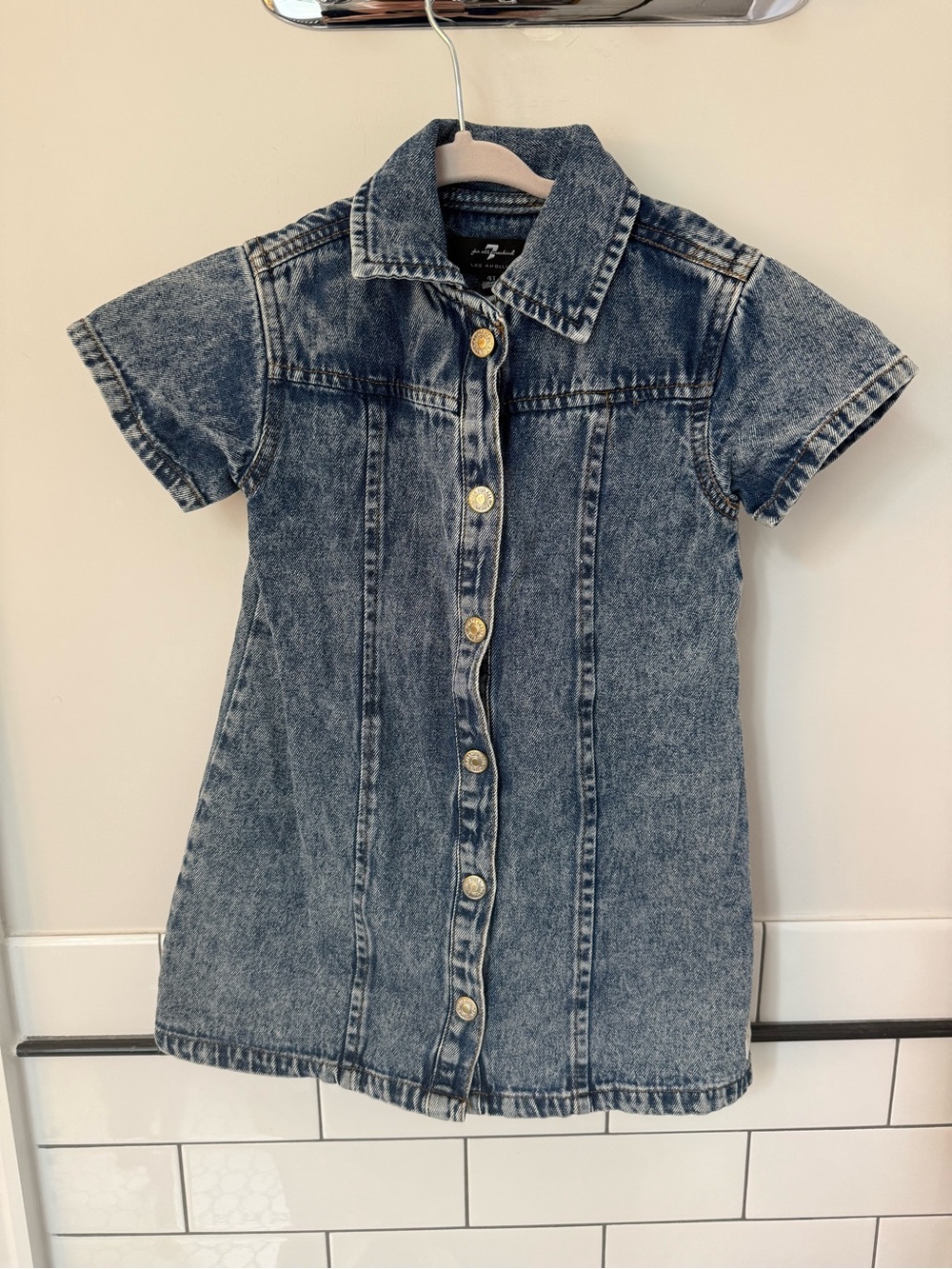7 For All Mankind Toddler Short-Sleeve Acid Wash Denim Dress - Blue